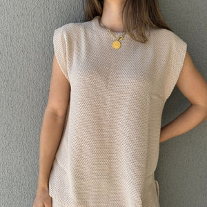 Conjunto de Calça Reta e Colete com Manga Japonesa Graviola