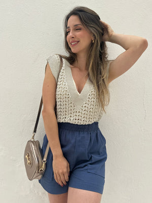 Short Solto com Elástico na Cintura e Bolso Azul Cobalto Guaraná