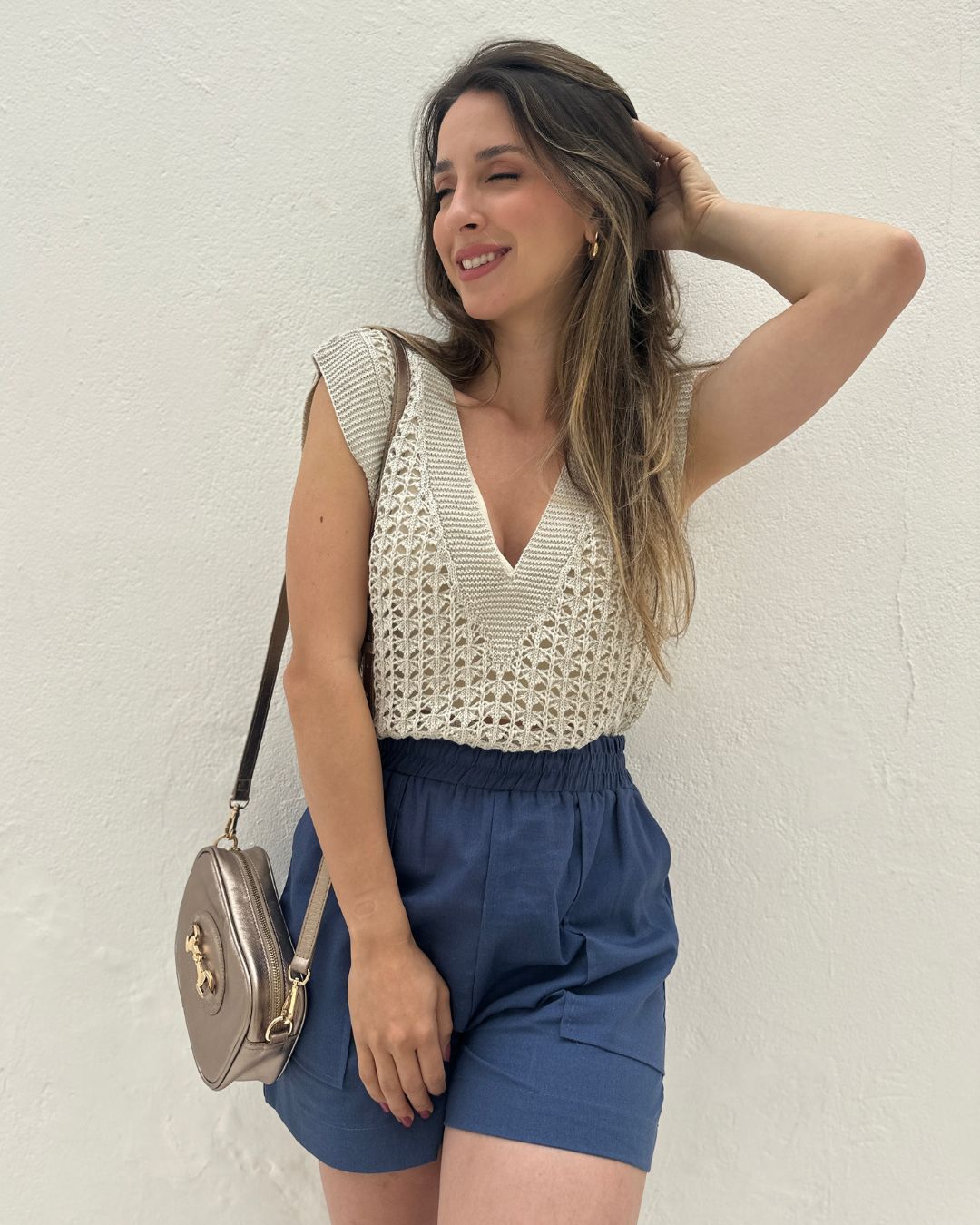 Short Solto com Elástico na Cintura e Bolso Azul Cobalto Guaraná