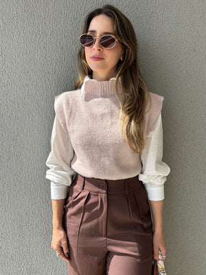 Colete Tricot ombros destacados Muscle rosé Avelã