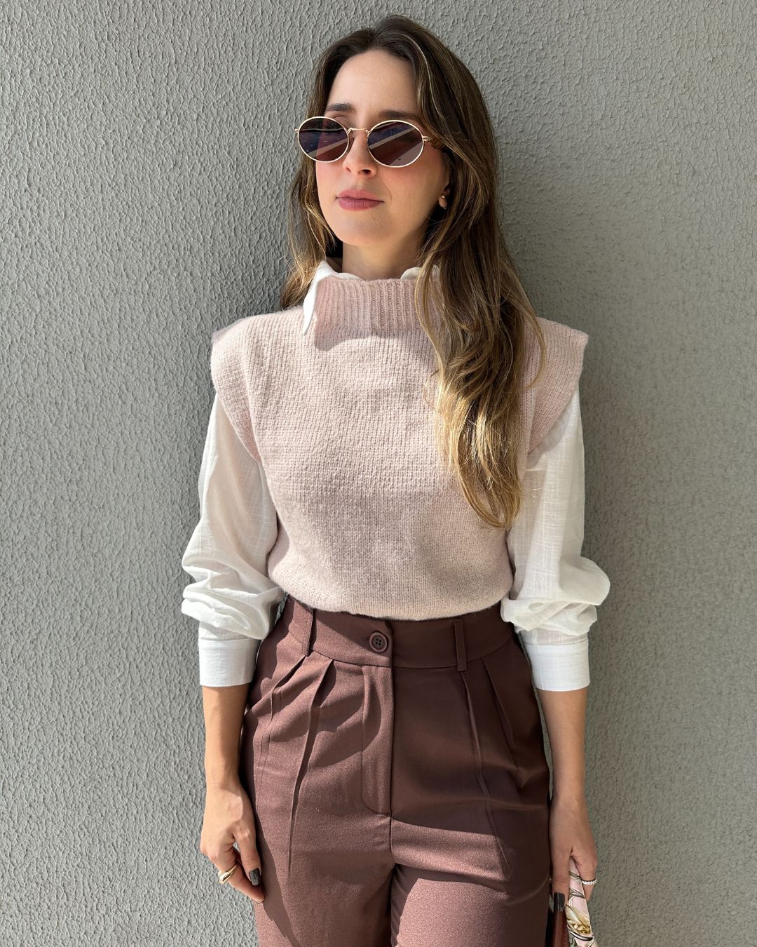 Colete Tricot ombros destacados Muscle rosé Avelã