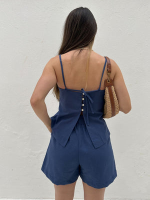 Short Solto com Elástico na Cintura e Bolso Azul Cobalto Guaraná