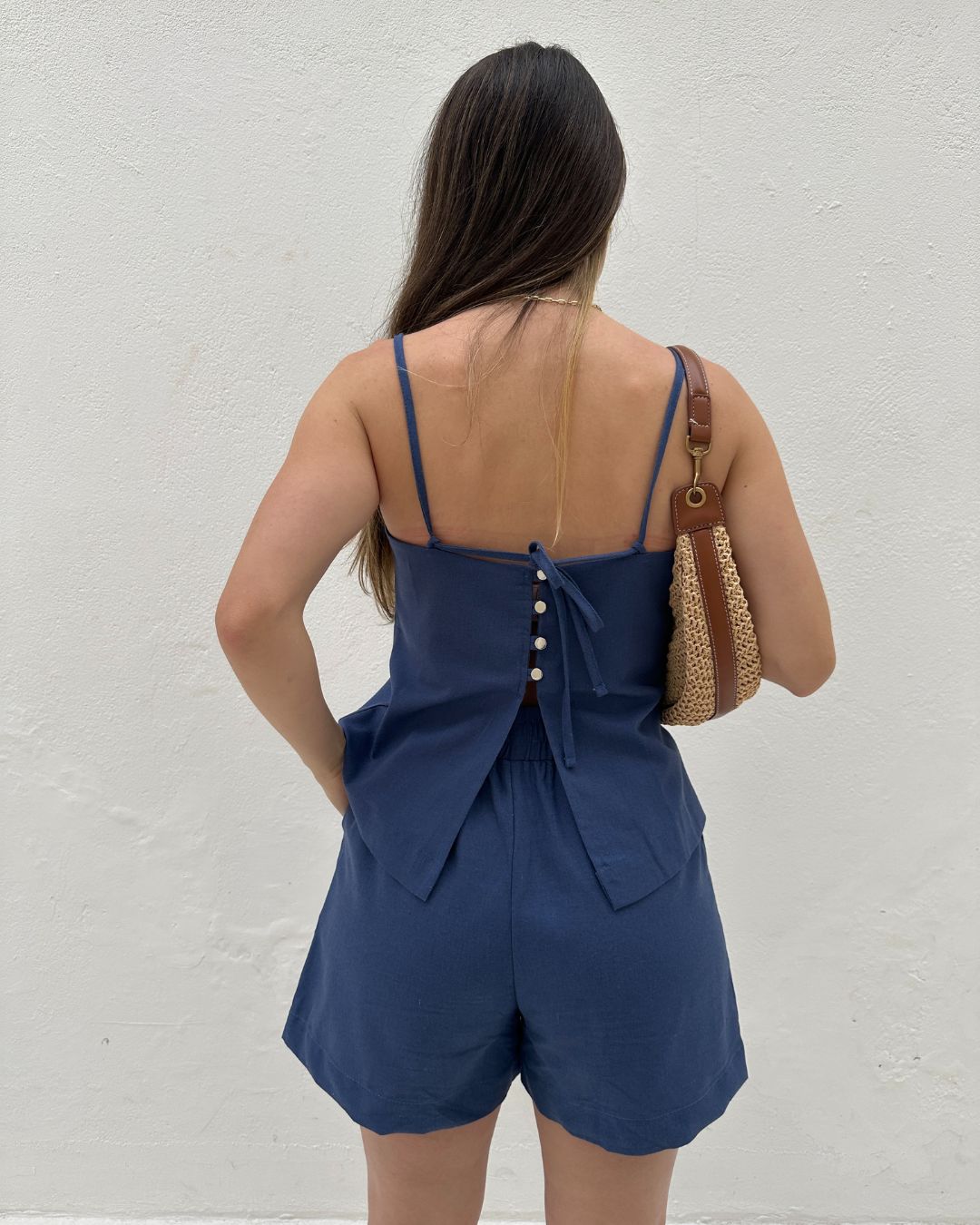 Short Solto com Elástico na Cintura e Bolso Azul Cobalto Guaraná