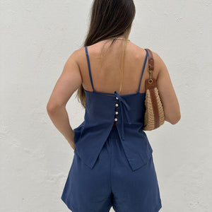 Short Solto com Elástico na Cintura e Bolso Azul Cobalto Guaraná