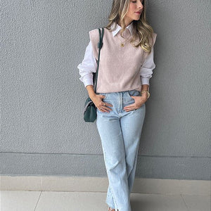 Kit Colete Rose Avelã +Camisa Branca Jasmim