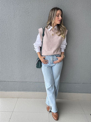 Kit Colete Rose Avelã +Camisa Branca Jasmim