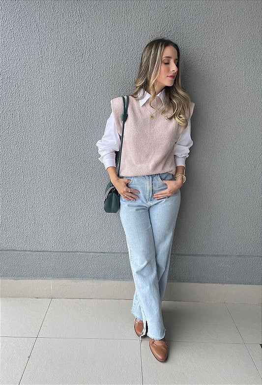 Kit Colete Rose Avelã +Camisa Branca Jasmim