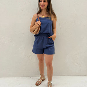 Short Solto com Elástico na Cintura e Bolso Azul Cobalto Guaraná