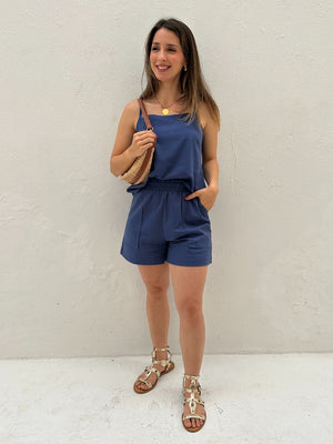 Short Solto com Elástico na Cintura e Bolso Azul Cobalto Guaraná