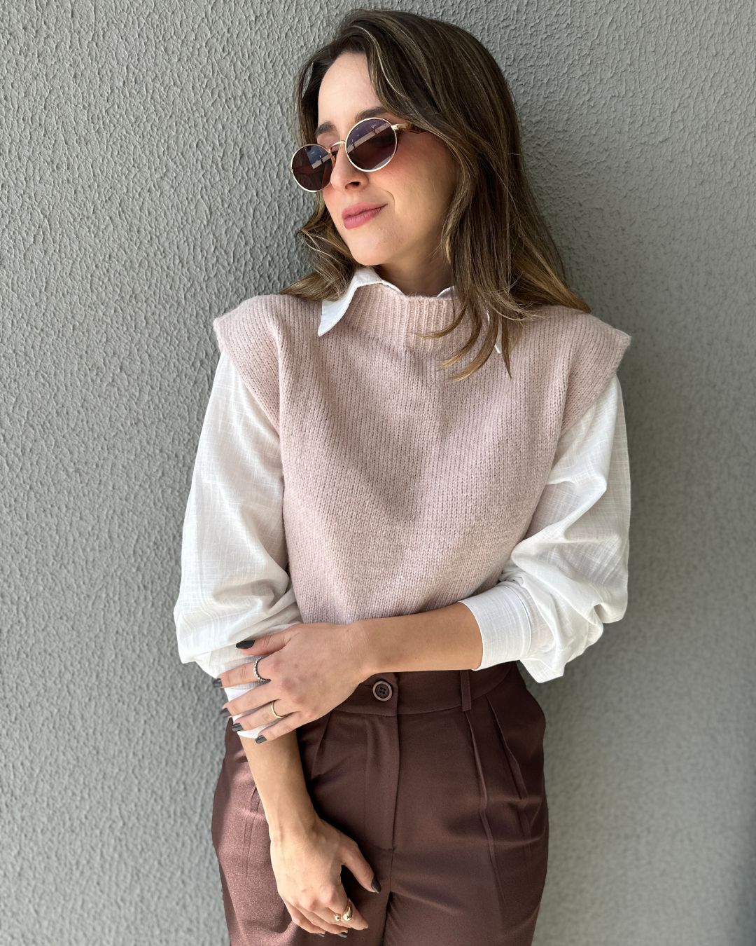 Colete Tricot ombros destacados Muscle rosé Avelã