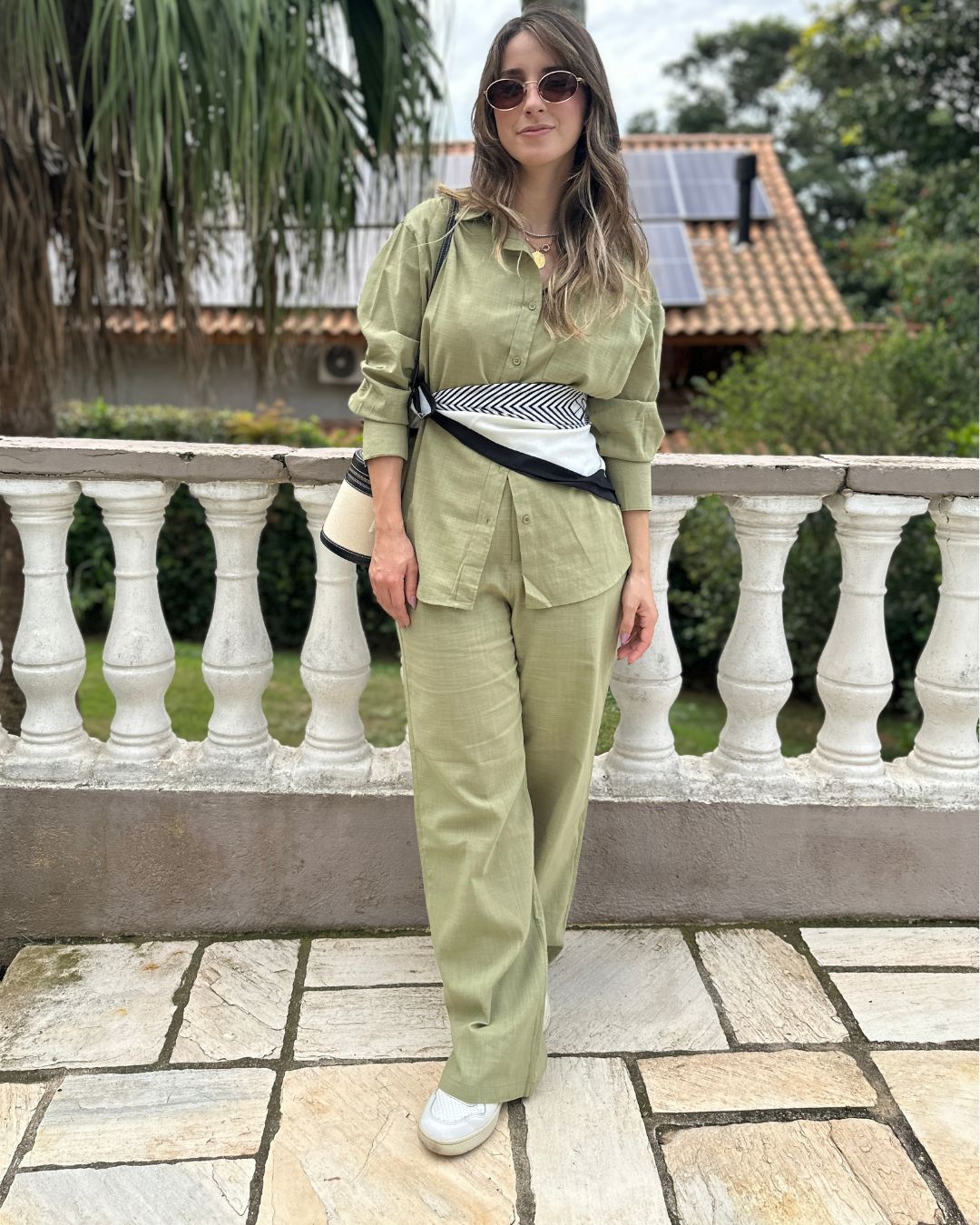 Conjunto de Algodão com Calça Reta e Camisa Tradicional  Verde Pequi