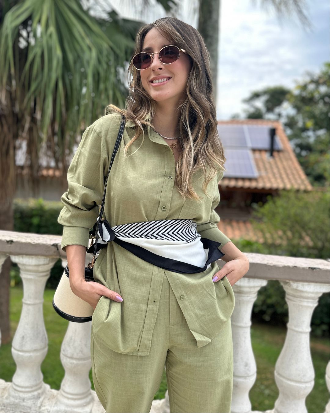 Conjunto de Algodão com Calça Reta e Camisa Tradicional  Verde Pequi