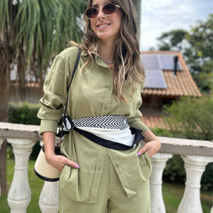 Conjunto de Algodão com Calça Reta e Camisa Tradicional  Verde Pequi