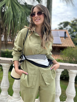 Conjunto de Algodão com Calça Reta e Camisa Tradicional  Verde Pequi