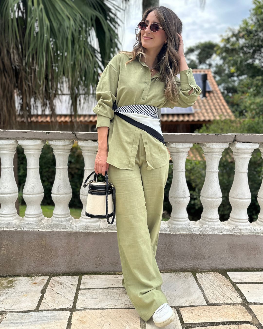 Conjunto de Algodão com Calça Reta e Camisa Tradicional  Verde Pequi