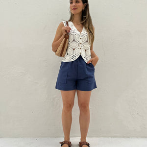 Short Solto com Elástico na Cintura e Bolso Azul Cobalto Guaraná