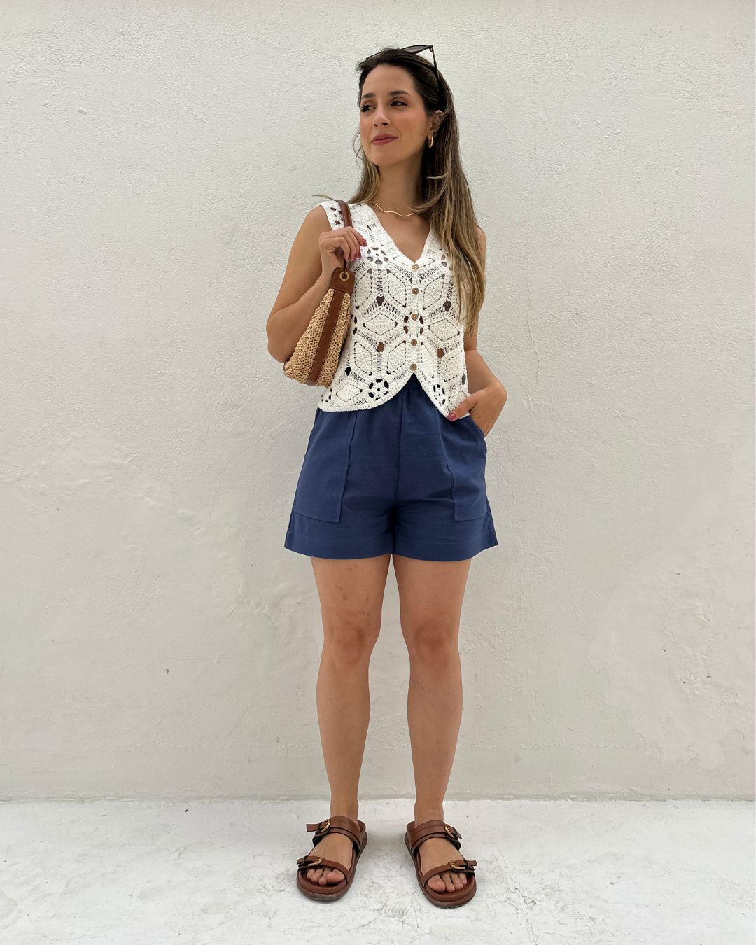 Short Solto com Elástico na Cintura e Bolso Azul Cobalto Guaraná