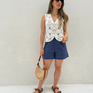 Short Solto com Elástico na Cintura e Bolso Azul Cobalto Guaraná