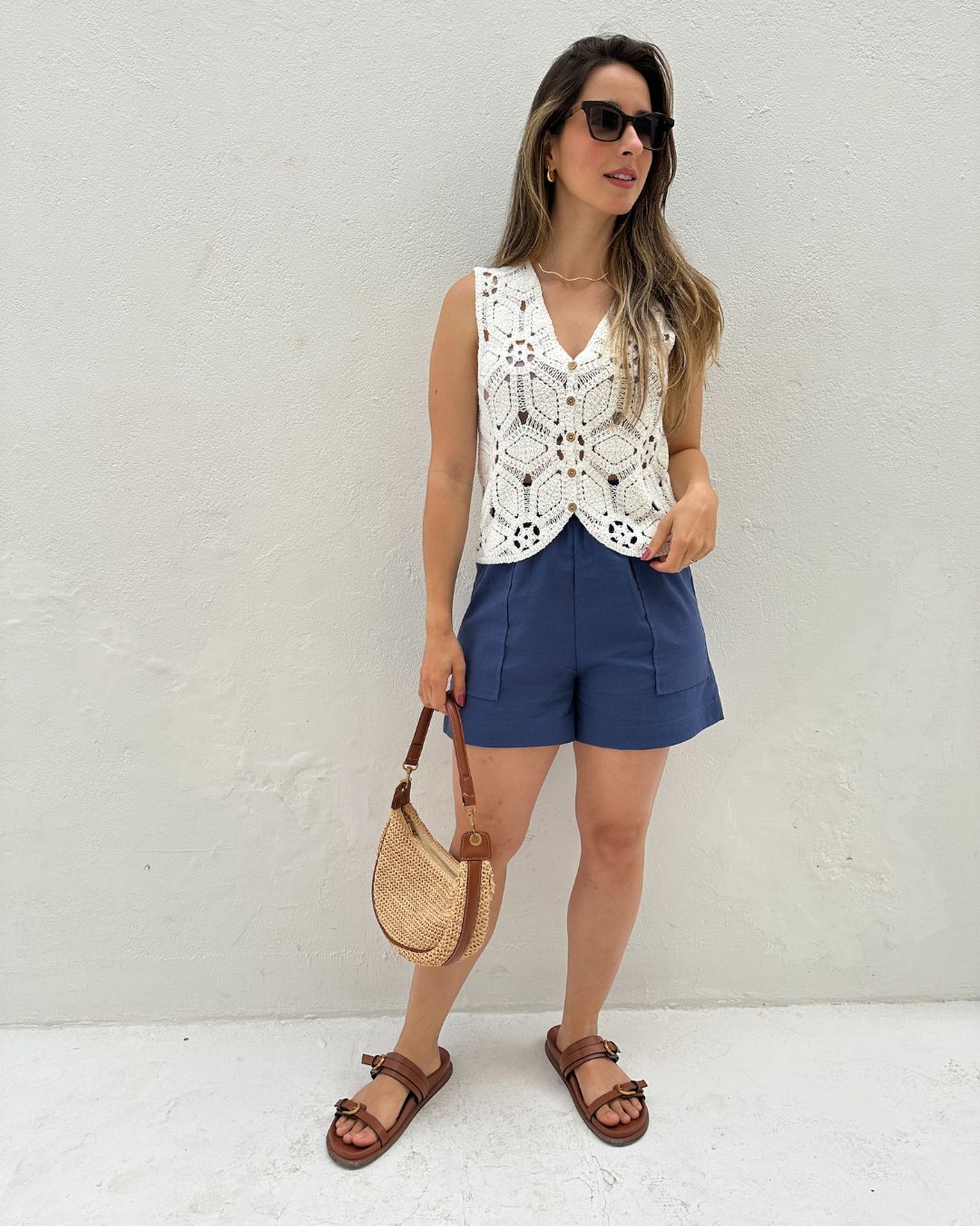 Short Solto com Elástico na Cintura e Bolso Azul Cobalto Guaraná