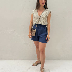 Short Solto com Elástico na Cintura e Bolso Azul Cobalto Guaraná