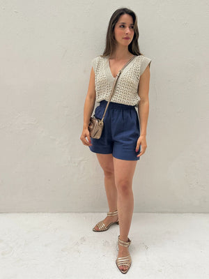 Short Solto com Elástico na Cintura e Bolso Azul Cobalto Guaraná