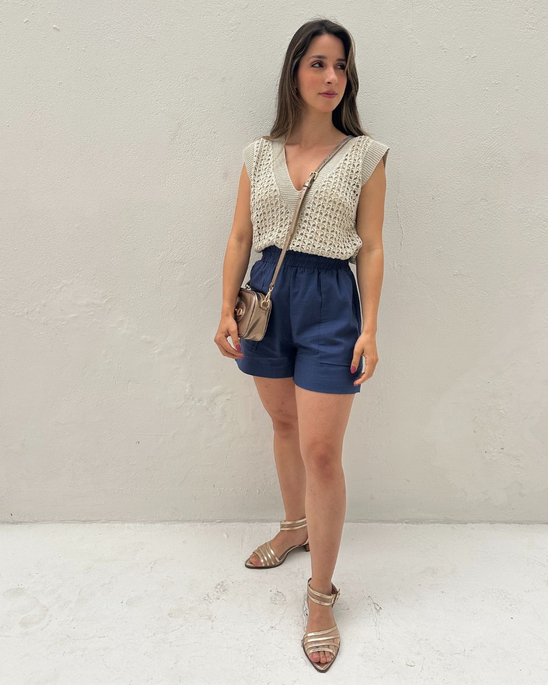 Short Solto com Elástico na Cintura e Bolso Azul Cobalto Guaraná