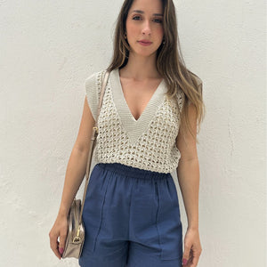 Short Solto com Elástico na Cintura e Bolso Azul Cobalto Guaraná