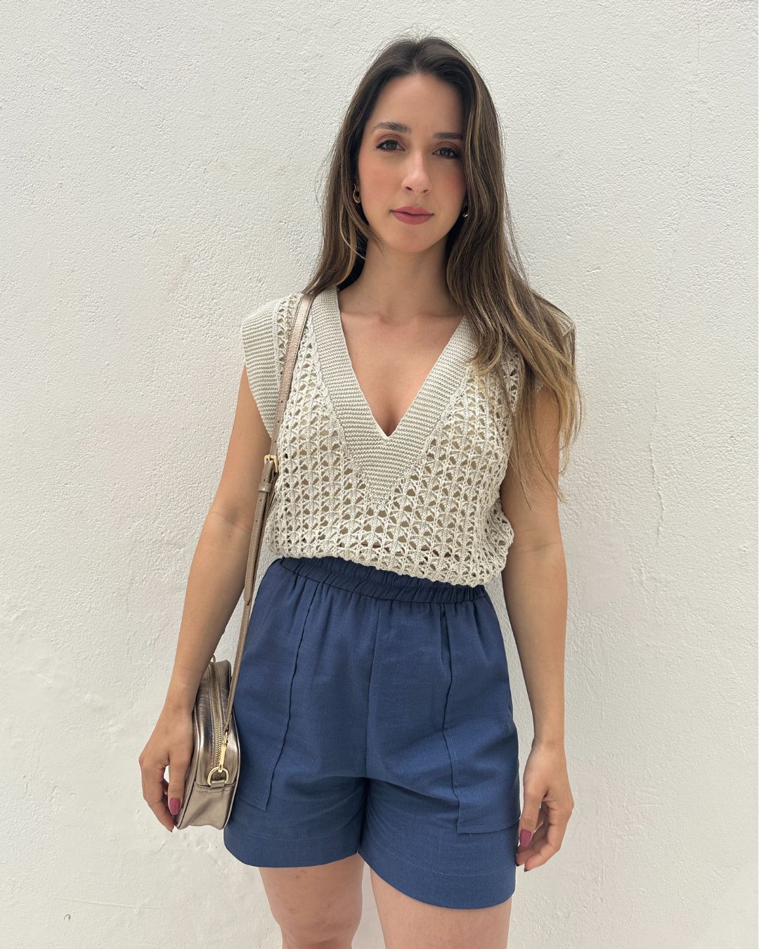 Short Solto com Elástico na Cintura e Bolso Azul Cobalto Guaraná