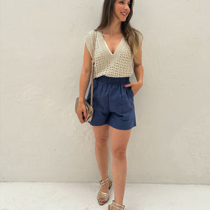 Short Solto com Elástico na Cintura e Bolso Azul Cobalto Guaraná