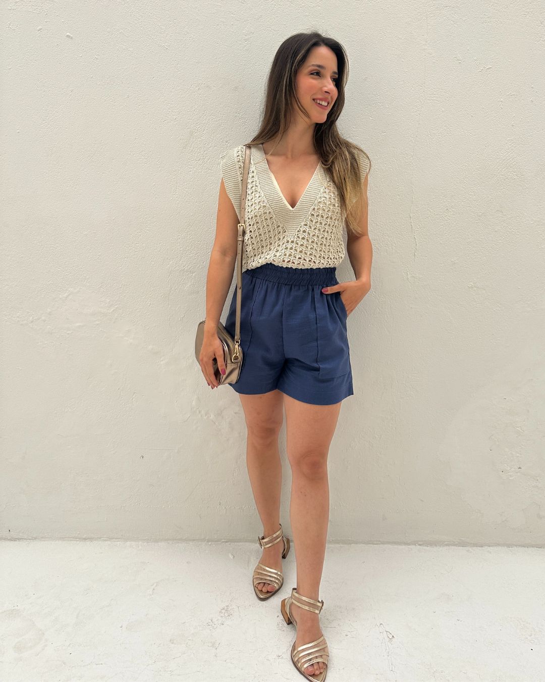 Short Solto com Elástico na Cintura e Bolso Azul Cobalto Guaraná