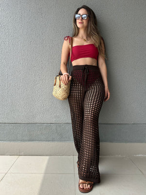 Calça Saída de Praia Tricô Forro Removível Tâmara