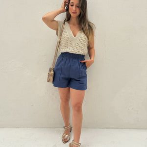 Short Solto com Elástico na Cintura e Bolso Azul Cobalto Guaraná