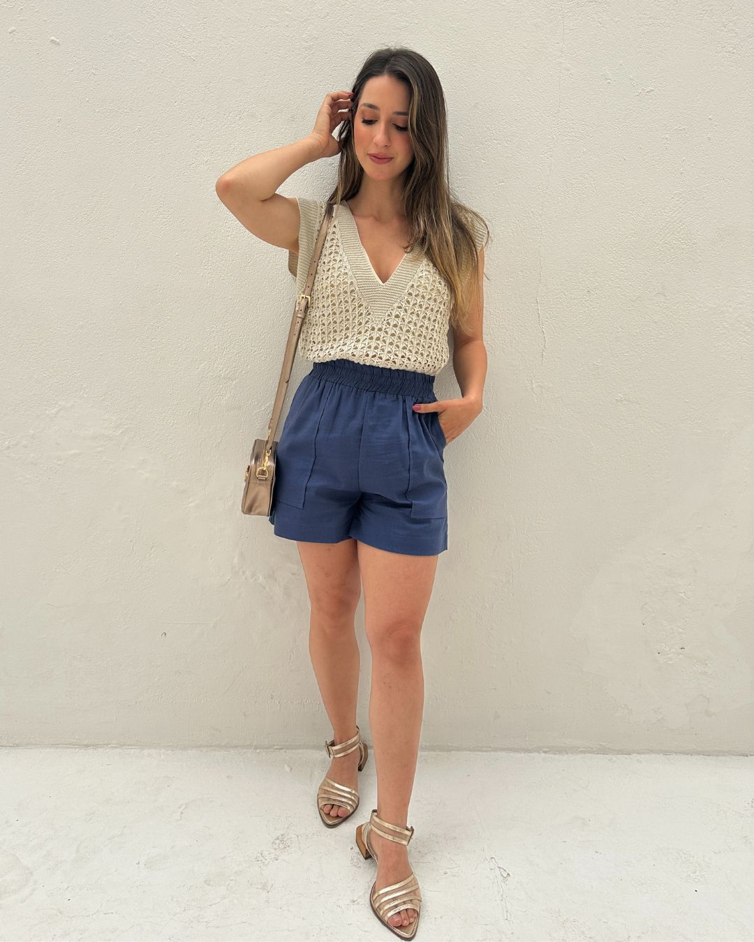 Short Solto com Elástico na Cintura e Bolso Azul Cobalto Guaraná