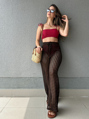 Calça Saída de Praia Tricô Forro Removível Tâmara