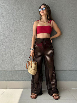 Calça Saída de Praia Tricô Forro Removível Tâmara