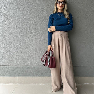 Calça pantalona bege acinzentado Manacá