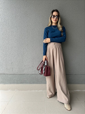 Calça pantalona bege acinzentado Manacá