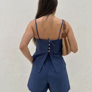 Blusa de Alça com Amarração e Detalhes em Botão Azul Cobalto Guaraná