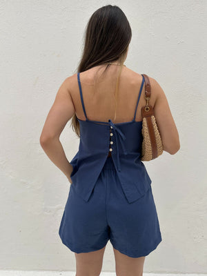 Blusa de Alça com Amarração e Detalhes em Botão Azul Cobalto Guaraná