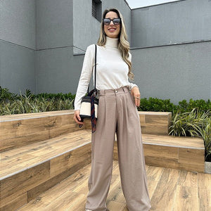 Calça pantalona bege acinzentado Manacá