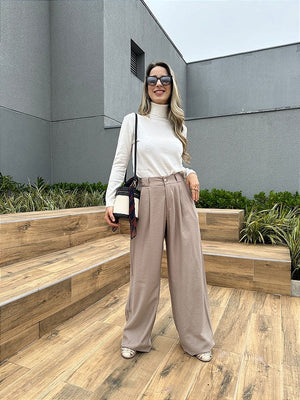 Calça pantalona bege acinzentado Manacá