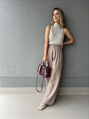 Regata tricot gola com tranças cru Petúnia