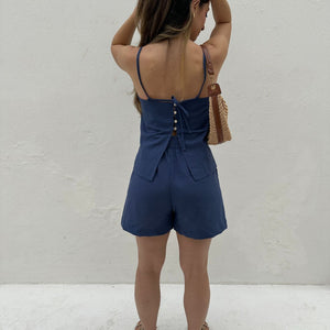 Blusa de Alça com Amarração e Detalhes em Botão Azul Cobalto Guaraná