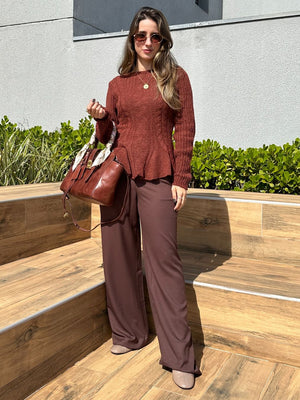Calça Alfaiataria Wide Leg Cacau