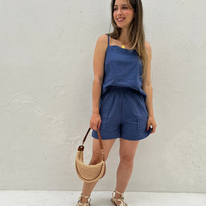 Blusa de Alça com Amarração e Detalhes em Botão Azul Cobalto Guaraná