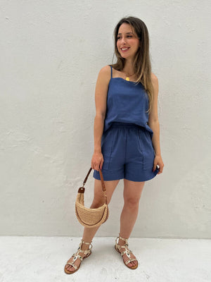 Blusa de Alça com Amarração e Detalhes em Botão Azul Cobalto Guaraná