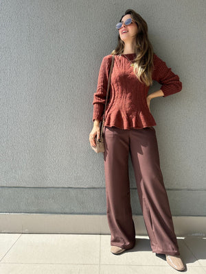 Calça Alfaiataria Wide Leg Cacau