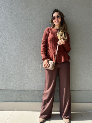 Calça Alfaiataria Wide Leg Cacau