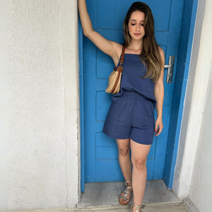 Blusa de Alça com Amarração e Detalhes em Botão Azul Cobalto Guaraná