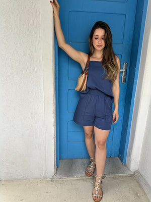 Blusa de Alça com Amarração e Detalhes em Botão Azul Cobalto Guaraná